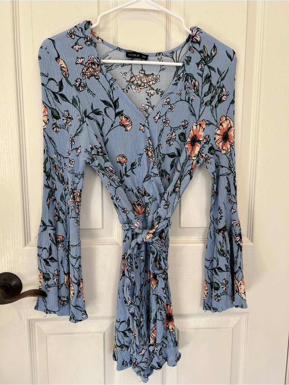 Cotton On Light Blue Floral Bell Long-Sleeve Romper